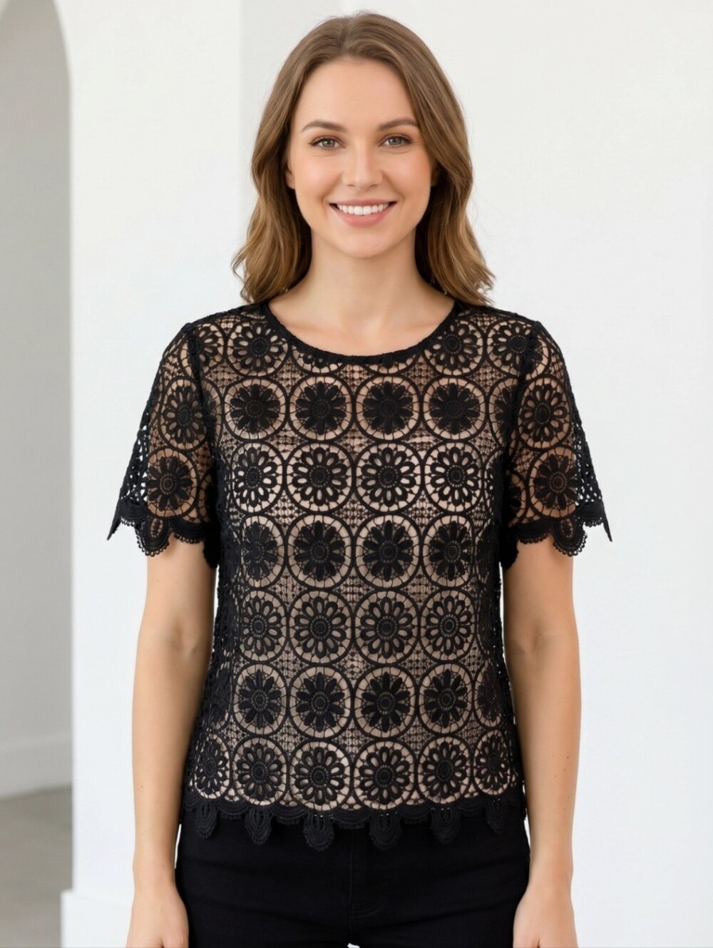 BANANA REPUBLIC BLACK LACE CROCHET TOP SZ XS 0 2